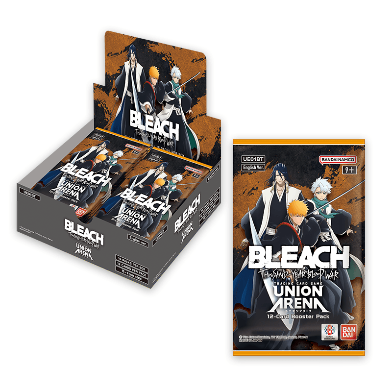 The image shows a Union Arena Bleach Thousand Year Blood War booster box and a booster pack from the Union Arena Series. Sergio’s Collection