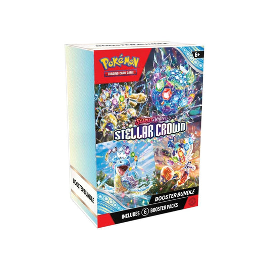 The image shows a Pokémon TCG Stellar Crown SV07 Booster Bundle. Sergio’s Collection